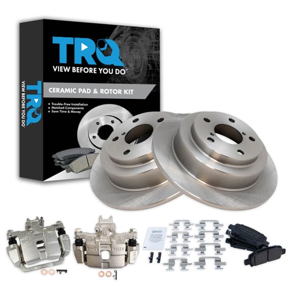 TRQ Rear Brake Pad & Rotor Kit Brake Caliper Brake Pads Brake Rotor Ceramic Solid Fits Select 1998-2003 Subaru Forester 1999-2003 Impreza