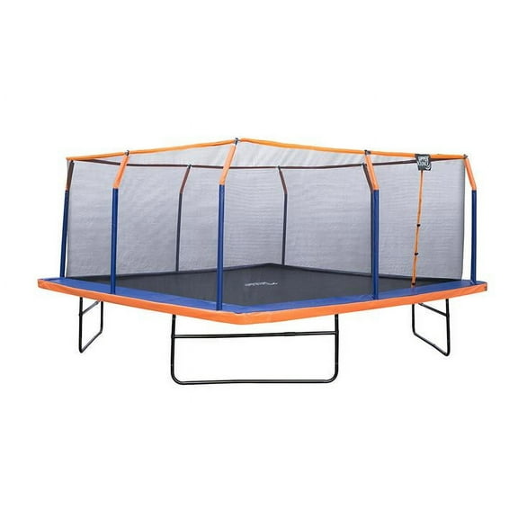 Machrus Upper Bounce 16 x 16 FT Square Trampoline Set with Premium Top-Ring Enclosure and Safety Pad – Outdoor Trampoline for Kids & Adults– Orange/Blue