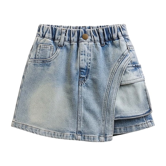 Landzoo Girls Shorts Solid Color Elastic Waist A-Line Summer Cozy Soft Girls Denim Skort Shorts Size 6-7 Years Blue