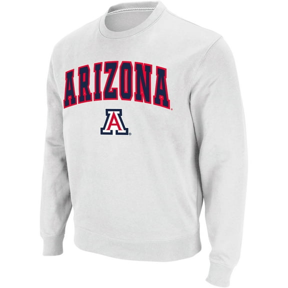 Men's Colosseum White Arizona Wildcats Arch & Logo Crew Neck Sweatshirt