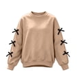 thumbnail image 4 of jobturf Girls Crewneck Sweatshirt Cute Black Bow Decor Long Sleeve Pullover Tops Holiday Party Fleece&nbsp;Lined Sweatshirts for Kids 130, 4 of 7