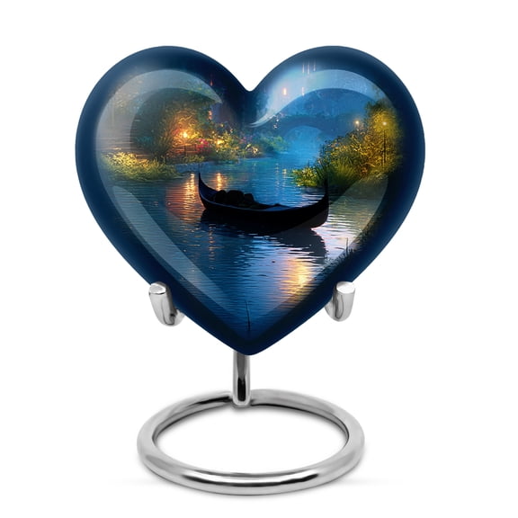 MUKTIVE Boat Memorial Urns for Human Ashes, Blue Keepsake Tiny Urns for Ashes for Boy & Girl, Unique Heart Urn for Cremated Ash, Miniature Cremation Urn, 3 Inch