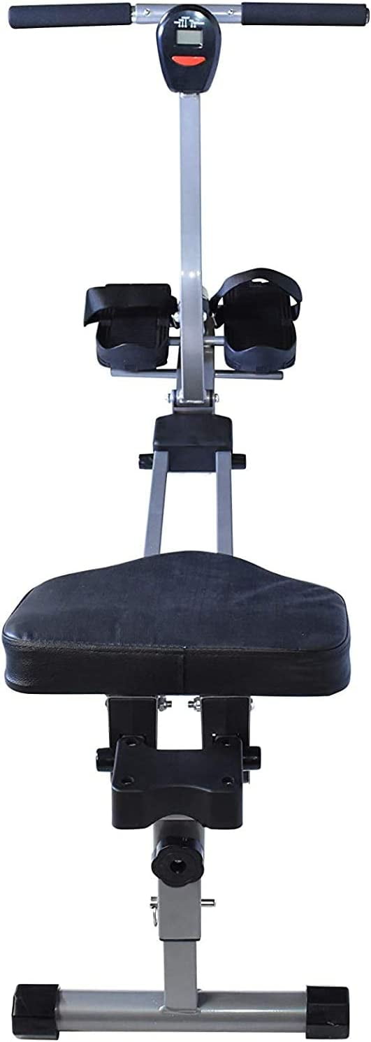 Iron Bar Fitness Rowing Machine Rower Exercise Foldable Edition, for Home Cardio Workouts with 12 Adjustable Resistance Hydraulic System, Includes Digital Monitor and Comfortable Seat Cushion
