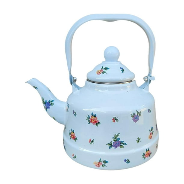 Hervidor de té de esmalte floral, tetera decorativa cafetera 2.5l hervidor de agua con mango para té suelto estarando estufa de Navidad para acampar