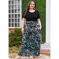 thumbnail image 4 of SHOWMALL Plus Size Summer Maxi Dress for Women Cyber Neon Abstract Floral 3X Short Sleeves Crewneck Casual Bohemian Beach Dress Full-Length Floral Long Sun Dresses with Pockets, 4 of 5