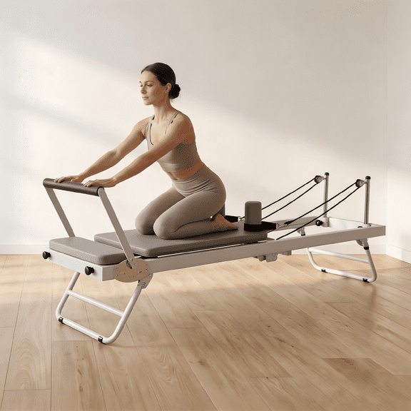 Pilates Reformer Machine,440 lbs Home Pilates Reformer with 5 Springs & Silent Pulley,Exercise Training Equipment for Home Gym Studio