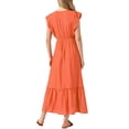 thumbnail image 3 of INSPIRE CHIC V Neck Summer Midi Dress for Women's Swing Ruched Sleeveless Ruffle Vacation Long Dresses Orange L, 3 of 5