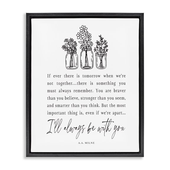 Stupell Industries Shabby Chic Always With You Emotional Quote Floral Jar Bouquets Black Floating Frame Canvas Art, 17 x 21, by Lettered and Lined
