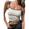 thumbnail image 2 of xiaxaixu Women's Basic Crop Cami Tops, Sleeveless Spaghetti Strap Contrast/Solid Color Camisole, 2 of 8