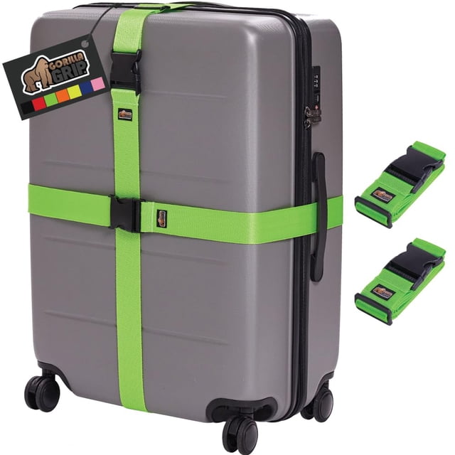 Correas de equipaje GORILLA GRIP, resistentes y ajustables, paquete de 2, color verde