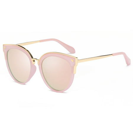 Cyxus Womens/Girls Cat Eye Rose Gold Polarized Sunglasses with Pink Lens, Anti Glare 100% UV
