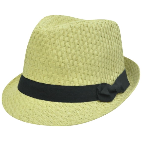 FEDORA TRILBY LIGHT KHAKI PAPER STRAW HAT BLK BAND SMALL MED