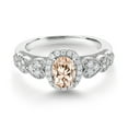 thumbnail image 2 of Gem Stone King 925 Sterling Silver Peach Morganite and White Moissanite Engagement Ring for Women | 0.83 Cttw | Oval 7X5MM | Gemstone October Birthstone | Size 7, 2 of 3