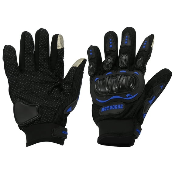 Unique Bargains 1 Pair Motorcycle Gloves Breathable Heat Dissipation Cycling Glove Full Finger Black Blue Polyester