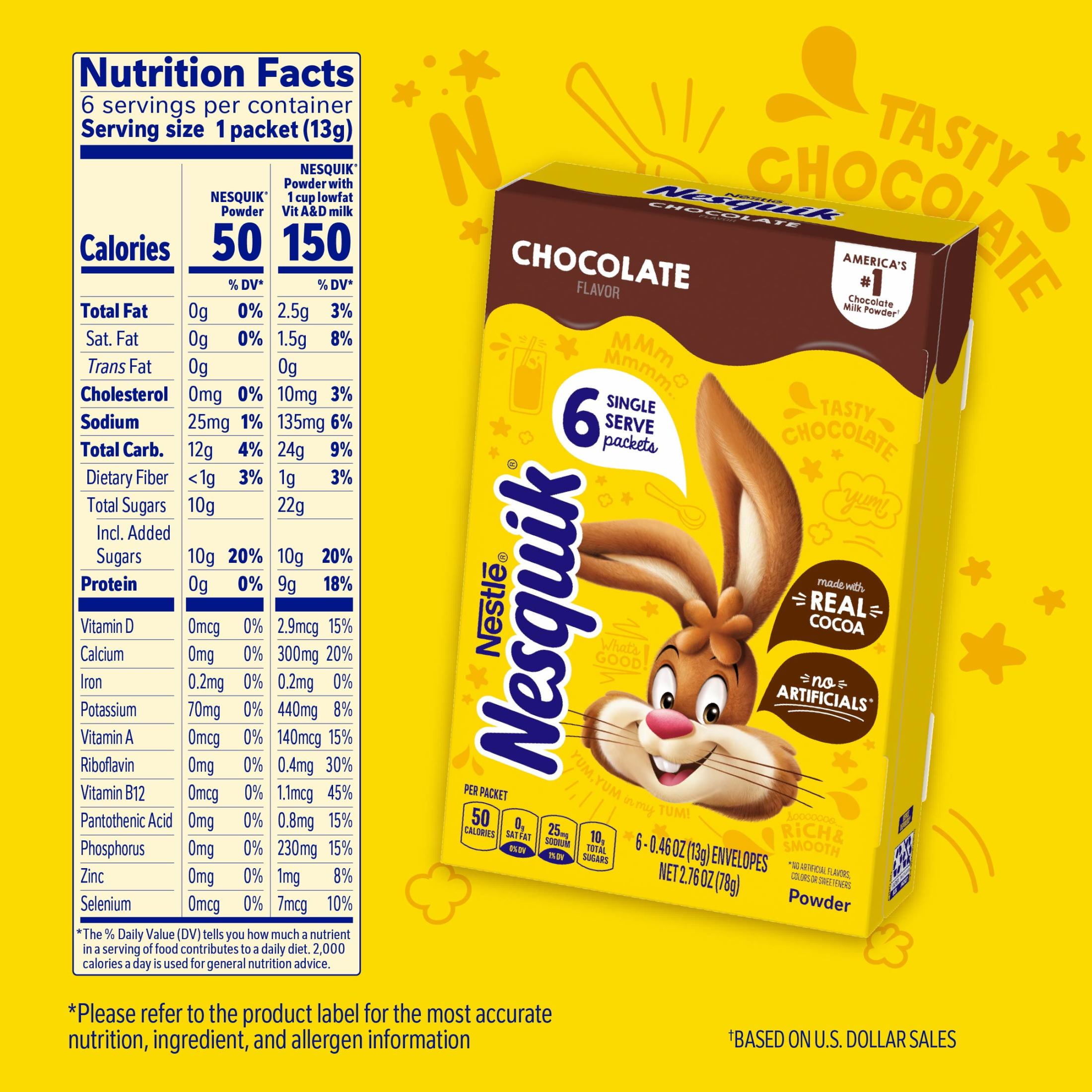 Nesquik Chocolate Powder, Chocolate Milk Mix, Single Drink Mix Packets, 6 Packets