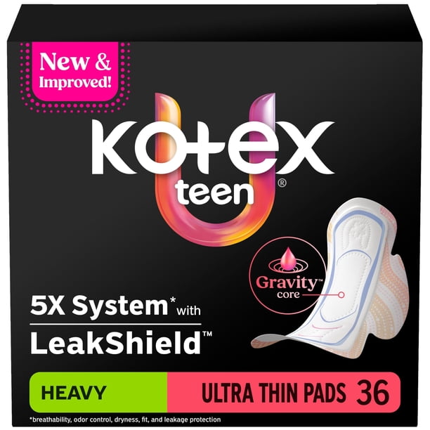 Toallas sanitarias Kotex Ultra Thin Teen de alta absorción, 36 unidades