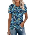 thumbnail image 2 of XIAONU Women Polo Shirt Vintage Floral Print Short Sleeve Casual Loose Summer Daily Wear, 2 of 3