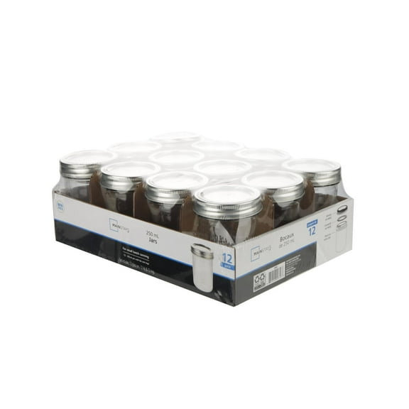 Mainstays Clear Glass Canning Jars, 250ml, 12 Piece