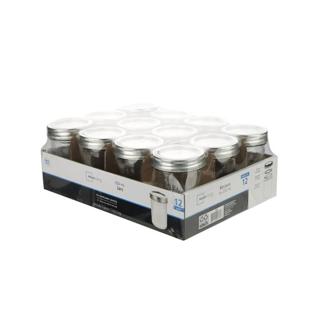 Mainstays Clear Glass Canning Jars, 250ml, 12 Piece