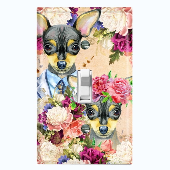 Metal Light Switch Plate Cover Cute Chihuahua Floral Wedding Beige DOG023