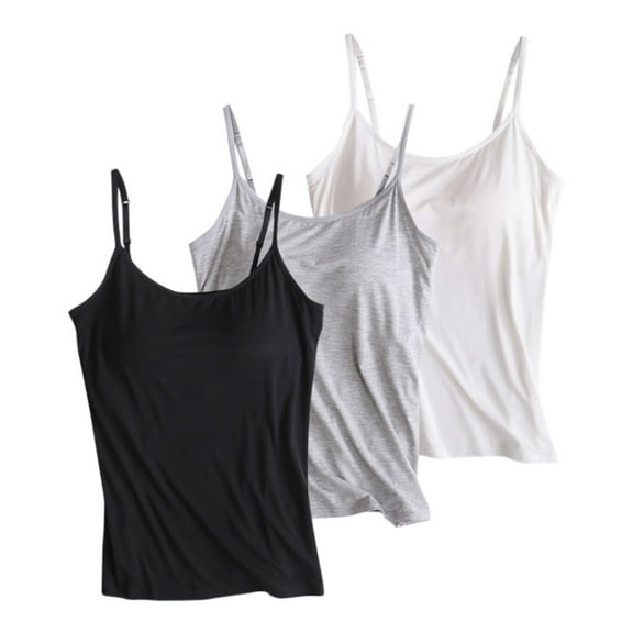 3 Pack Camisole Tank Tops for Women Adjustable Spaghetti Strap Padded Bra U Neck Yoga Sports T-shirt Black/Gray/White