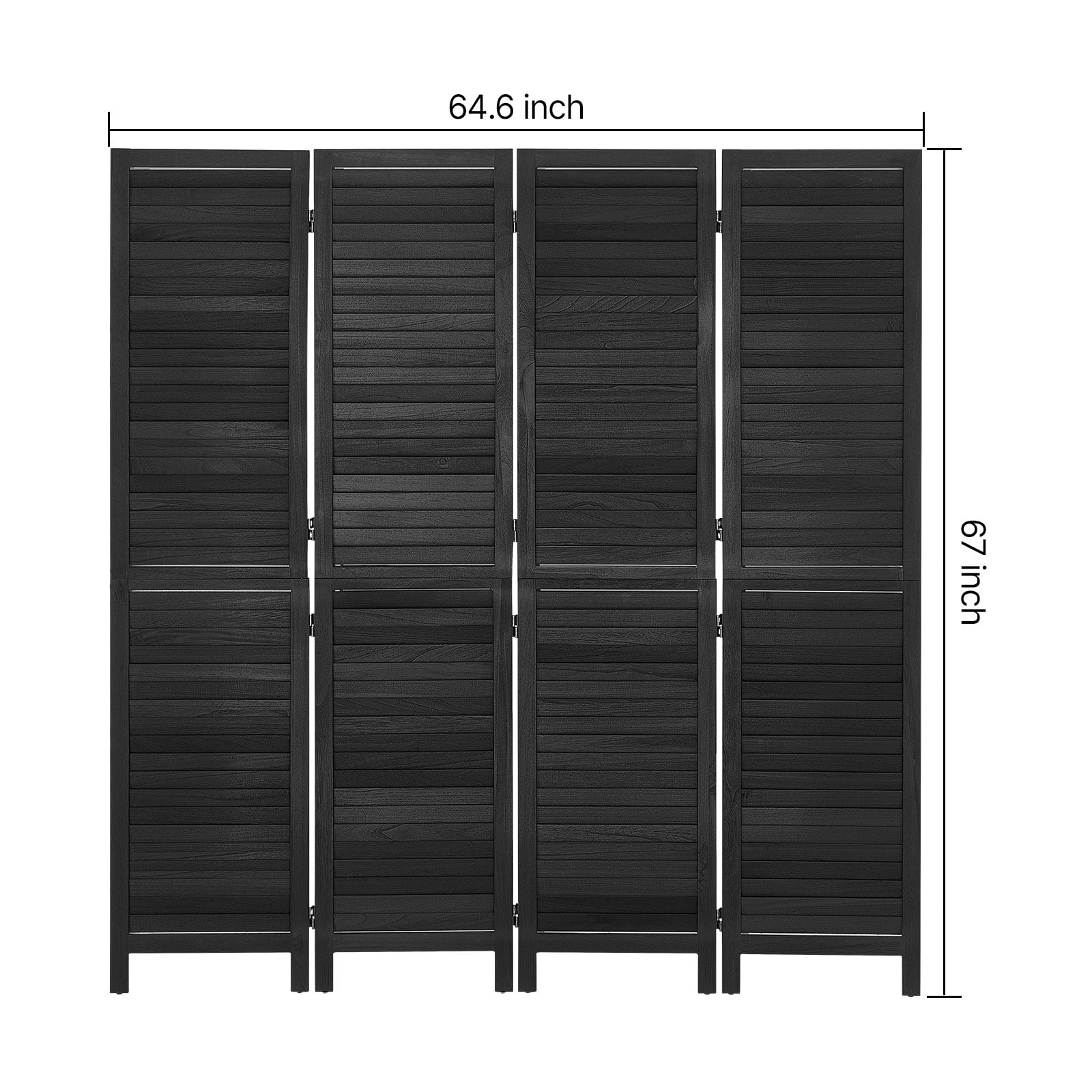 KFFKFF Wood Room Divider with 4 Panels, 67-Inch Folding Privacy Screen in Black, Ideal for Room Separation and Home Decoration, Durable Frame, 360° Two-Way Hinges, Simple Assembly