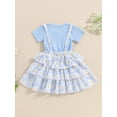 thumbnail image 3 of Kids Toddler Baby Girl Summer Outfits Short Sleeve T Shirts Tops Floral Daisy Tiered Ruffle Overall Dress Set 18M 2T 3T 4T 5T 6Y, 3 of 7