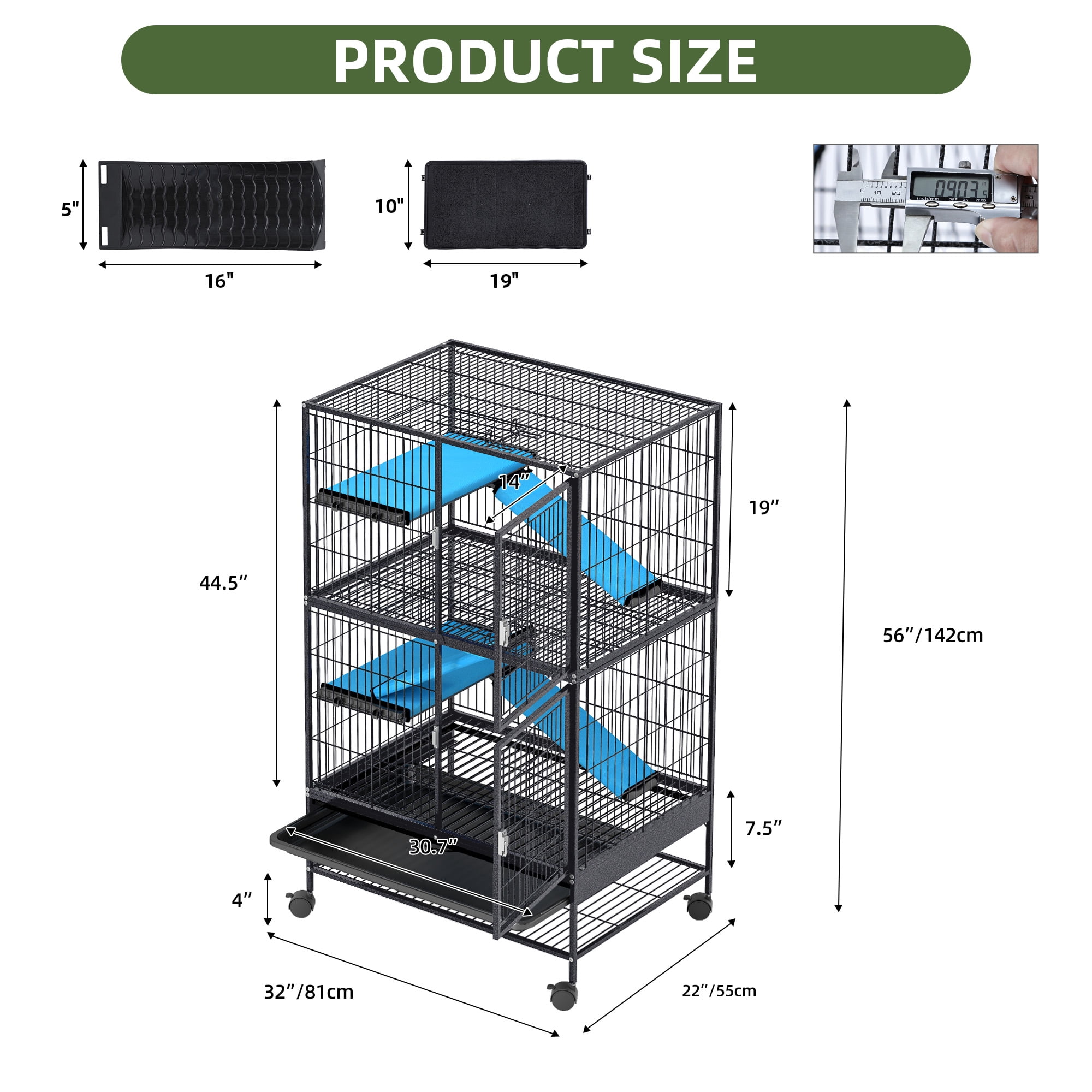 Uforic Small Animal Cage  with Platforms & stair , Indoor Metal 4-Tiers Animal Cage for Rabbits, Chinchillas and Hamsters,4 universal 360 °wheels,Black