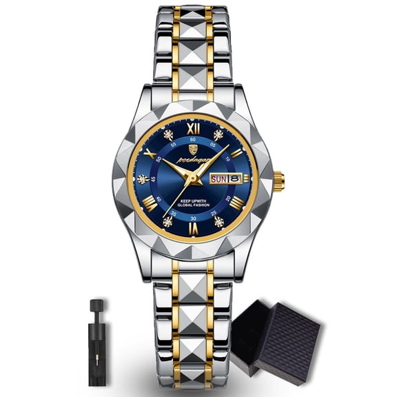 POEDAGAR Elegant Quartz Watches for Women, Diamond-shaped Strap, Date Week Display, Waterproof Function