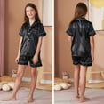 thumbnail image 5 of Kids Girls Silk Pajamas Set Solid Summer Pjs For Girls Shorts Set Sleepwear Loungewear Set Tween Pajamas 9-10 Years, 5 of 9