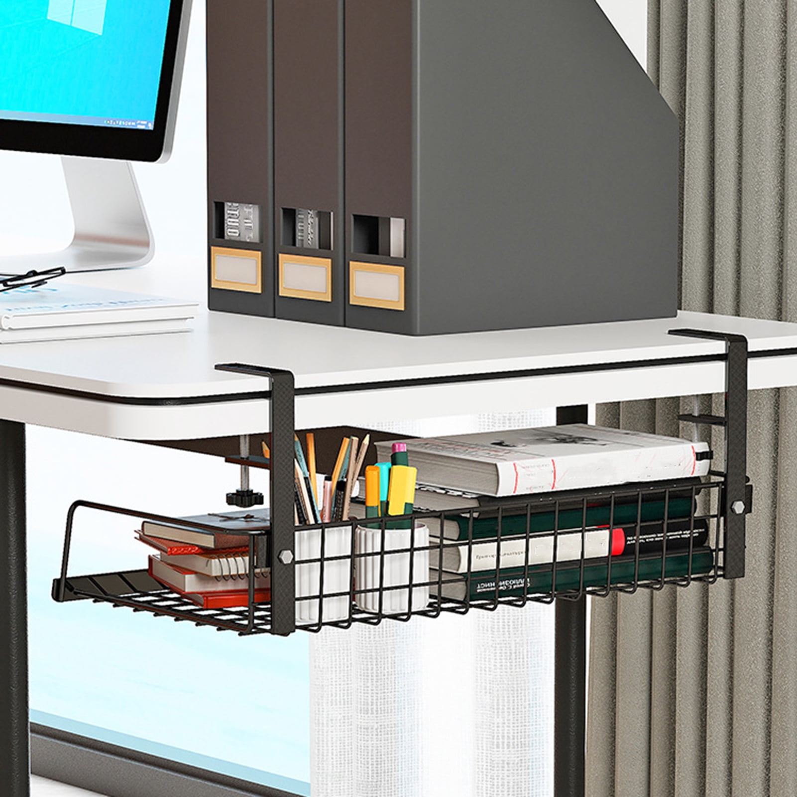 Storage Rack Under-Desk Cable Management Tray Hollow Design Easy to Install Adjustable Cable Management Rack