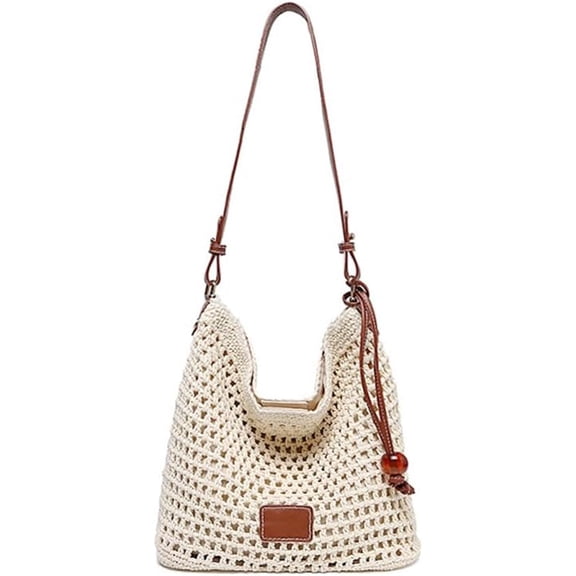 JKCCZLL Women Small Cotton Crochet String Bag Handwoven Summer Beach Bag Knitted Vacation Shoulder Bag Purse Handbag,B-beige,outdoor