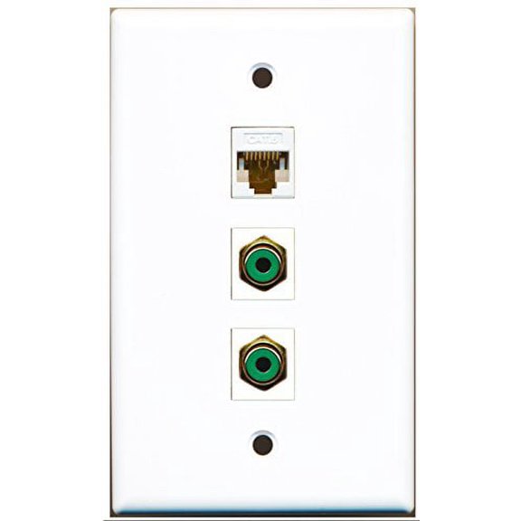 RiteAV - 2 Port RCA Green and 1 Port Cat6 Ethernet White Wall Plate
