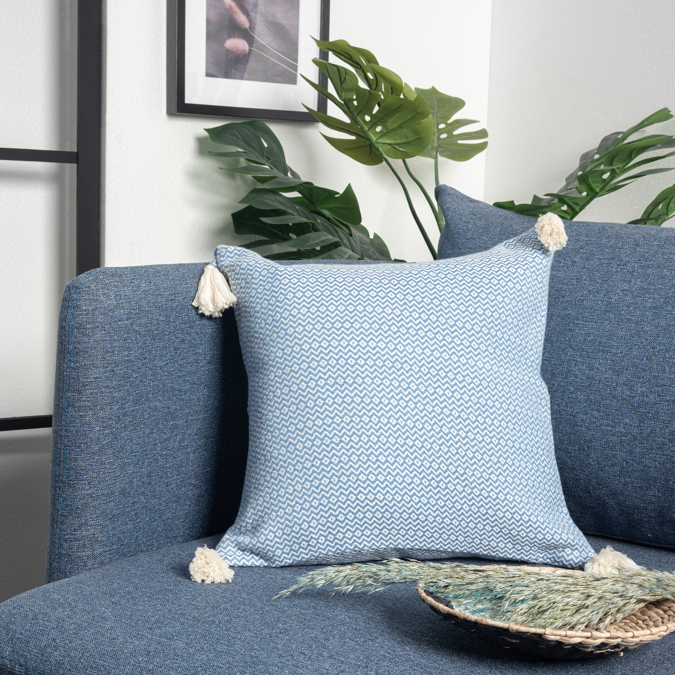 Ox Bay Sasha 18" x 18" Blue Chevron Stripe Turkish Cotton Adult Decorative Throw Pillow