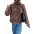 thumbnail image 3 of Female Faux Fur Coat Cropped Lapel Fur Jacket Long Sleeve Open Front Parka Outerwear Brown L, 3 of 7