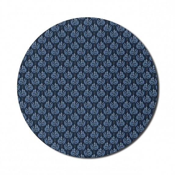 Floral Mouse Pad for Computers, Demonstration of Vintage Style Garden Flowers and Leaves Meadow Field Plantation, Round Non-Slip Thick Rubber Modern Gaming Mousepad, 8" Round, Dark Blue, by Ambesonne
