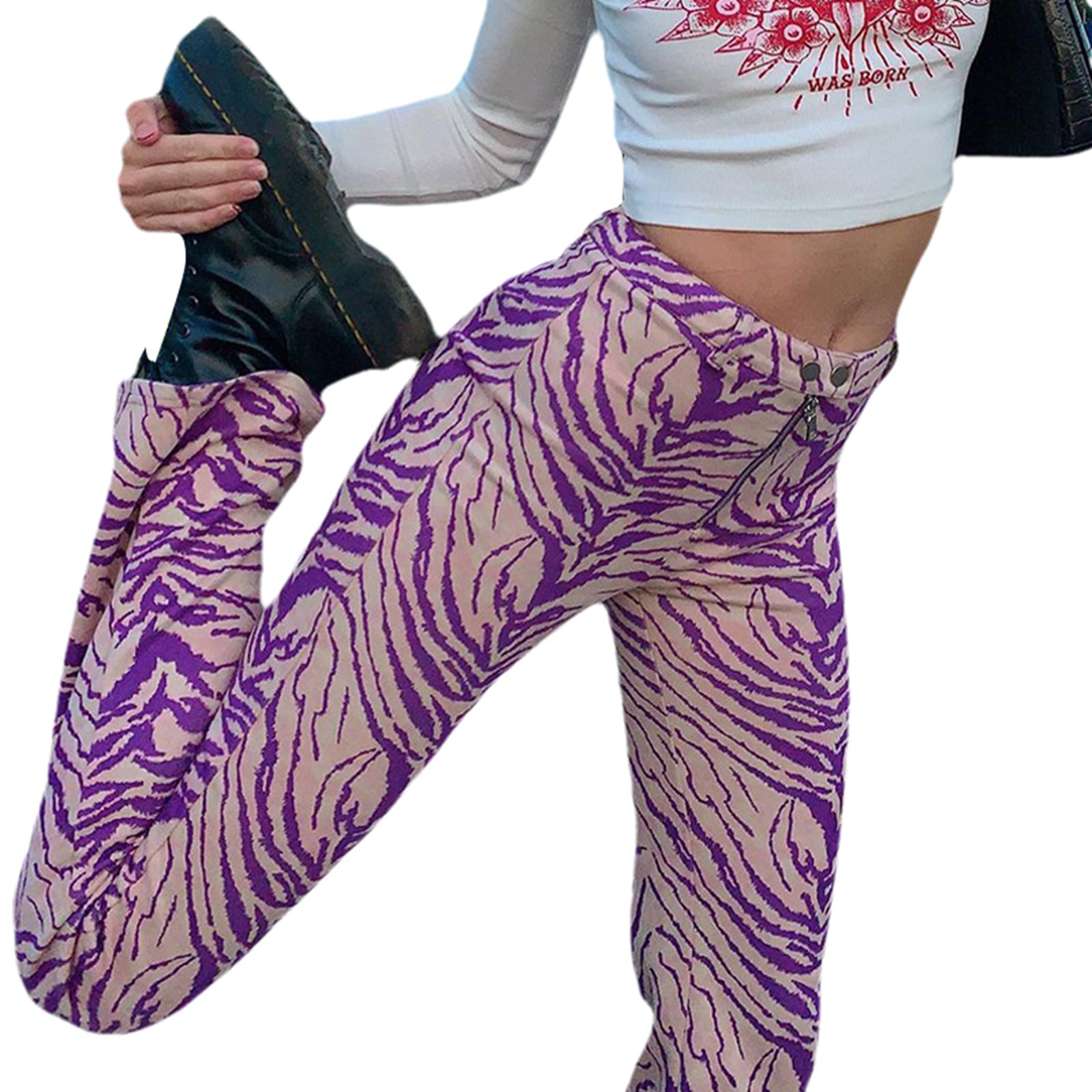 Casual Zebra-Striped Flare Bell Bottom Stretch Long Pants Keepfit Women's High Waist Wide Leg Pants Tie Dye Yoga Pants 