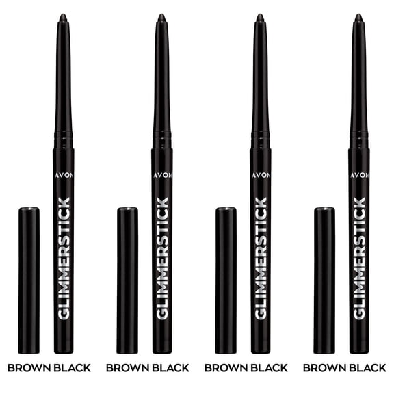 Avon Ultra Colour Glimmerstick Retractable Eyeliner, Brown Black, Waterproof & Smudge-Proof Glide-On Eye Makeup, SET OF 4, 0.01 oz / 0.28 g Each