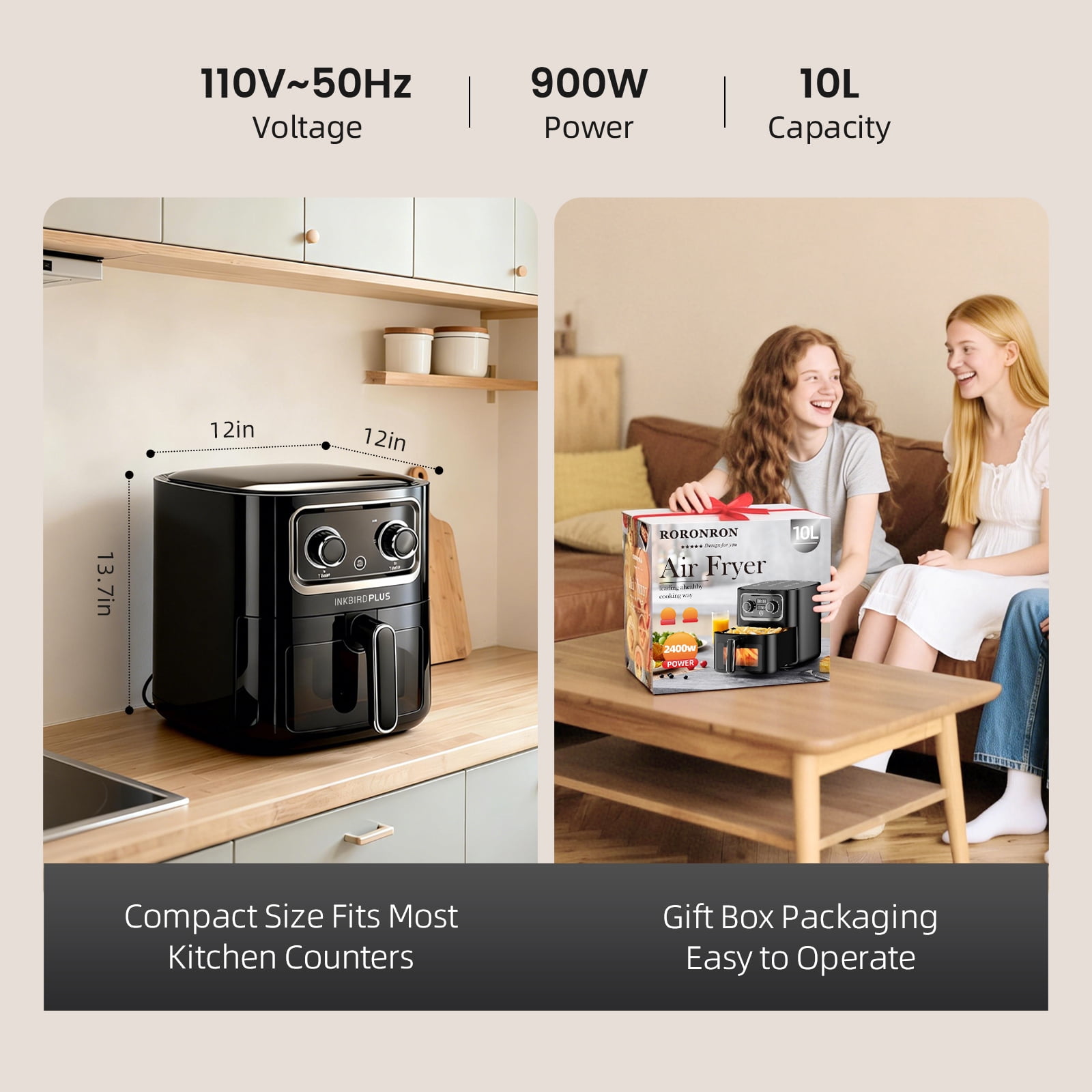Inkbirdplus 10L Air Fryer - Mechanical Control, Automatic Power-Off