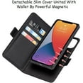 thumbnail image 2 of 2-in-1 Magnetic Detachable Wallet Case for iPhone 13 Pro, Card Slots Holder Genuine Leather Kickstand Shockproof Wrist Lanyard Strap Removable Cover 5G 6.1",Black, 2 of 14