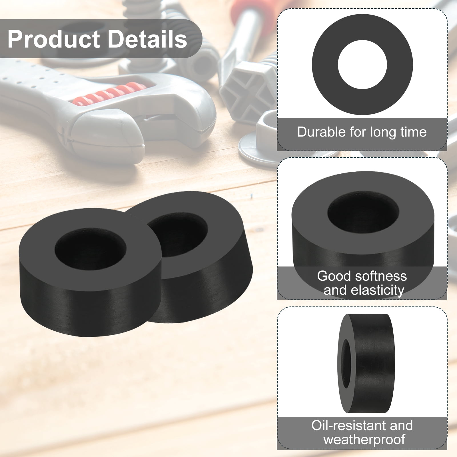 Uxcell 50 Pcs 0.5"ID x 1"OD x 0.4"T Multi Purpose Rubber Spacer