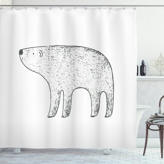Ambesonne Polar Bear Shower Curtain, Hand Drawn Animal, 69"Wx84"L, Charcoal Grey and White