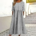 thumbnail image 2 of Ecqkame Women's Summer Casual Dresses Fashion Crew Neck Short Sleeve A-Line Pleated Long Dresses Floral Printed Flowy Beach Sundress with Pockets 02-Gray L, 2 of 5
