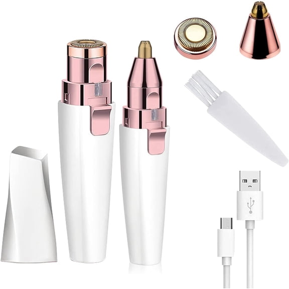 Facial Hair Remover for Women,Nose Trimmer Rechargeable 2-1 Eyebrow Razor Portable Electric Shaver Painless Device Face Nose Peach Fuzz Body Beard Lips Chin Female Removal