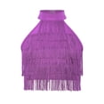 thumbnail image 3 of Hansber Kids Girls Latin Dance Tops Sleeveless Halter Mock Neck Fringe Tiered Tassels Crop Tops Dancewear Purple 8, 3 of 7