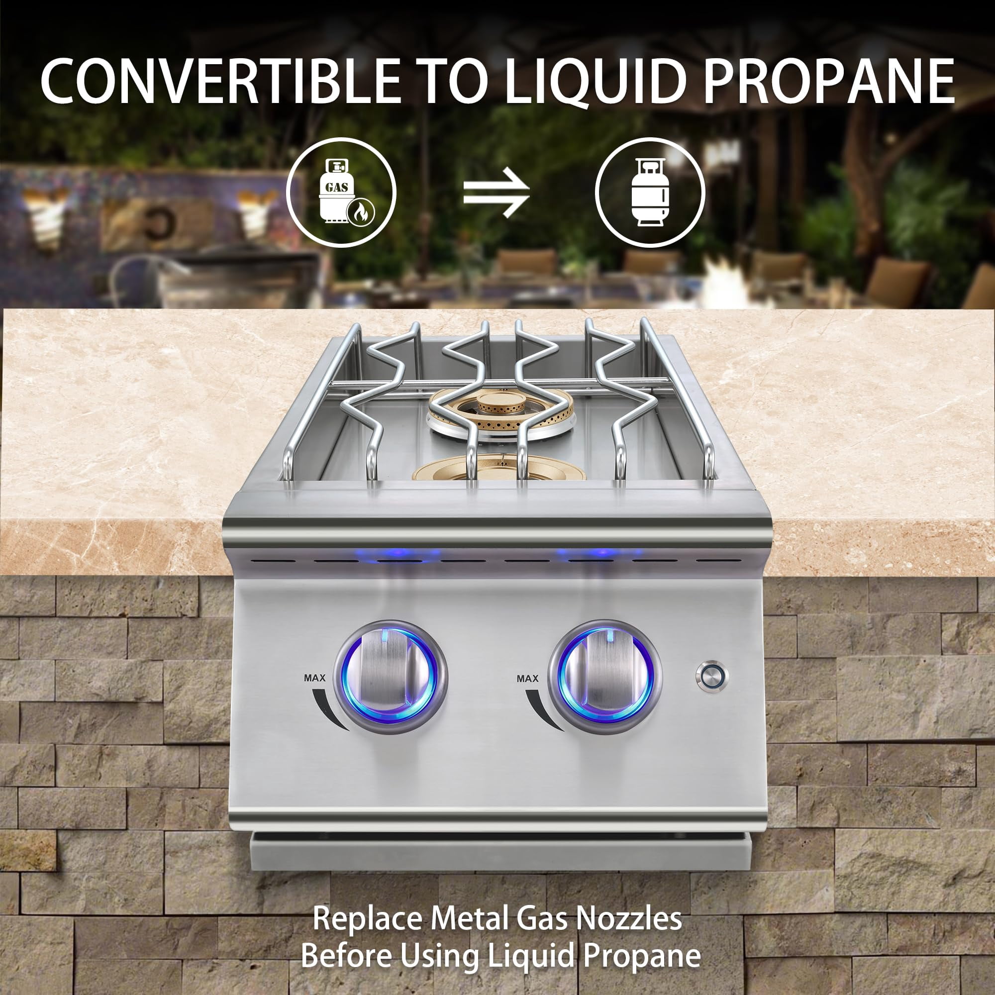 Livory Double Grilling Side Burners for Outdoor Kitchen, 2 * 17,000BTU Nature Gas Burners, Duty Heavy 304 Stainless Steel, Built-in Side Burner for BBQ Island Grill (Nature Gas)