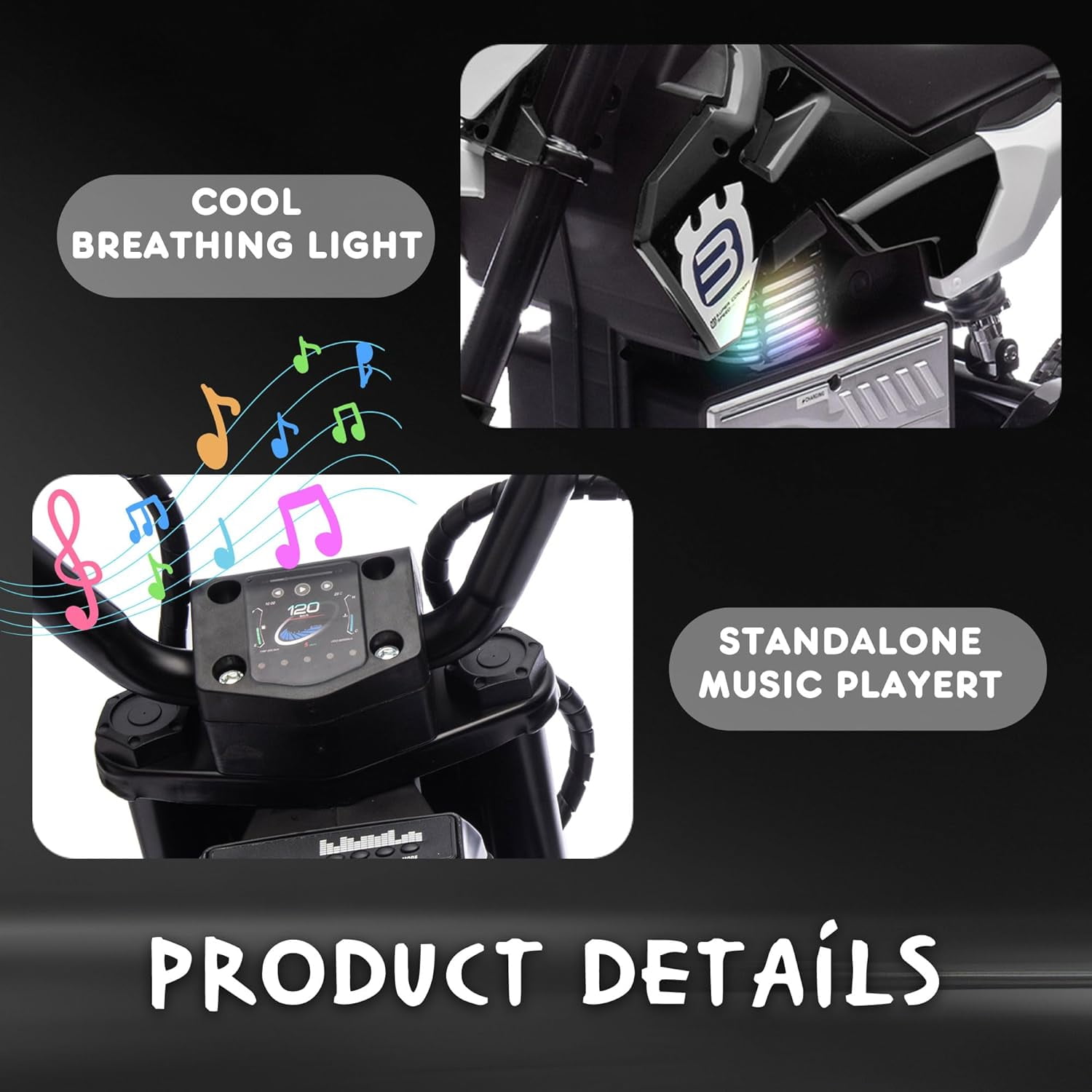 ThunderBolt 24V Electric Dirt Bike Ride-On Motorcycle for Kids 5-15, 200W Motor, 3-9MPH Adjustable Speed, LED Lights, Shock Absorber,Bluetooth