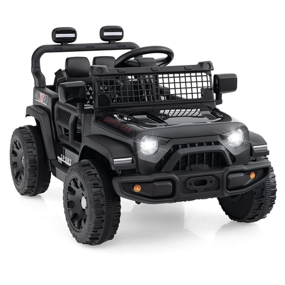 OLAKIDS 12V Ride On Truck, Battery Powered Electric Vehicle for Kids with Remote Control, Foldable Reflective Mirror, Spring Suspension, Music, LED Lights, Ride on Toy for 3 Boys Girls