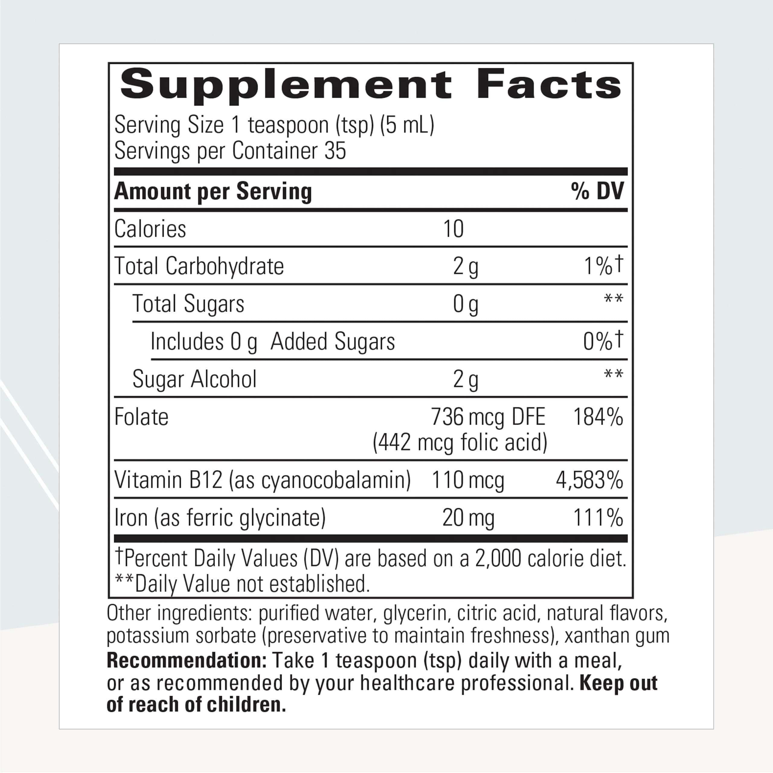 Integrative Therapeutics Liquid Iron, Includes B12 & Folate, 6 fl oz (35 Servings)