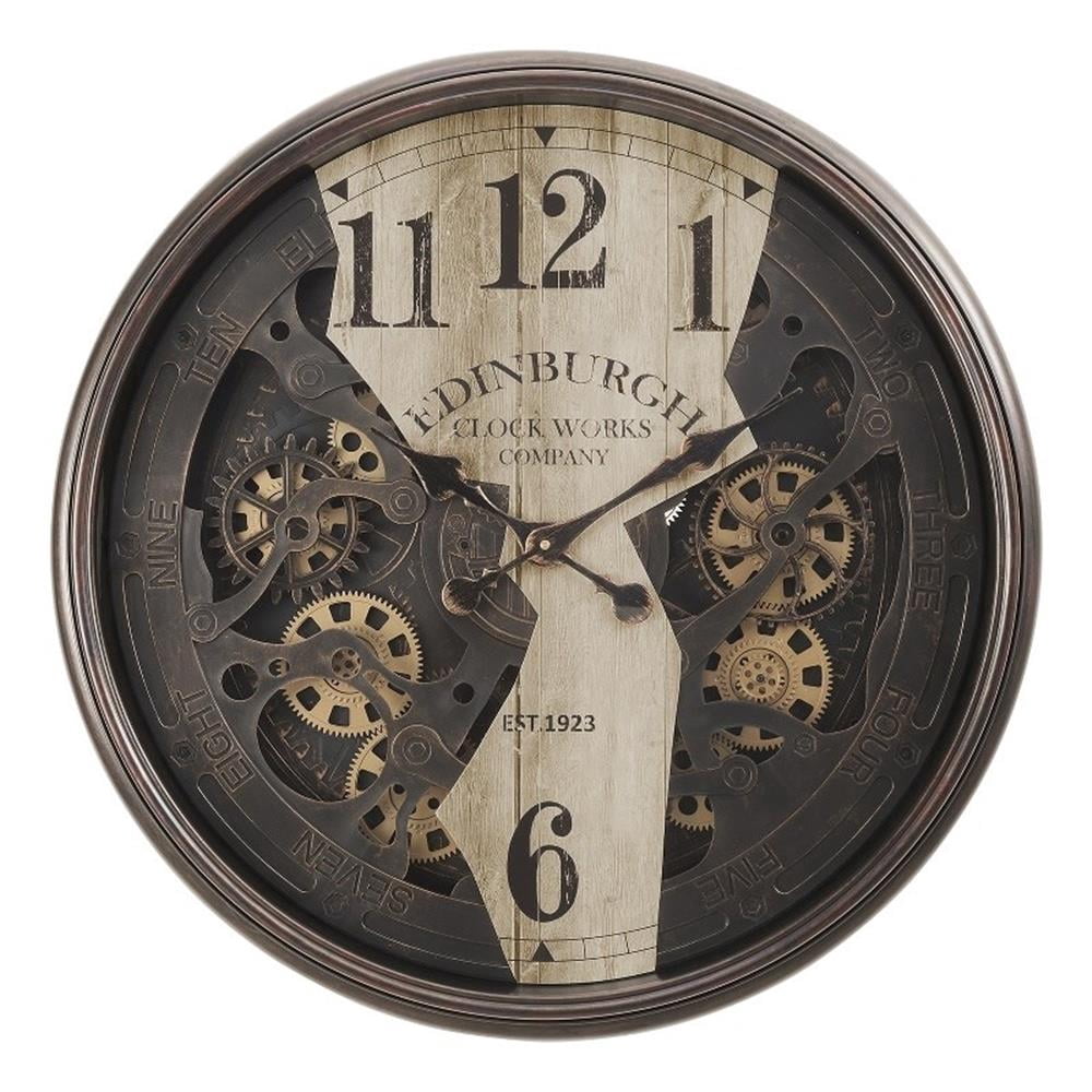 Clocks - 30" Round - Wall Clock - Gear Mechanism - Brown - Transitional
